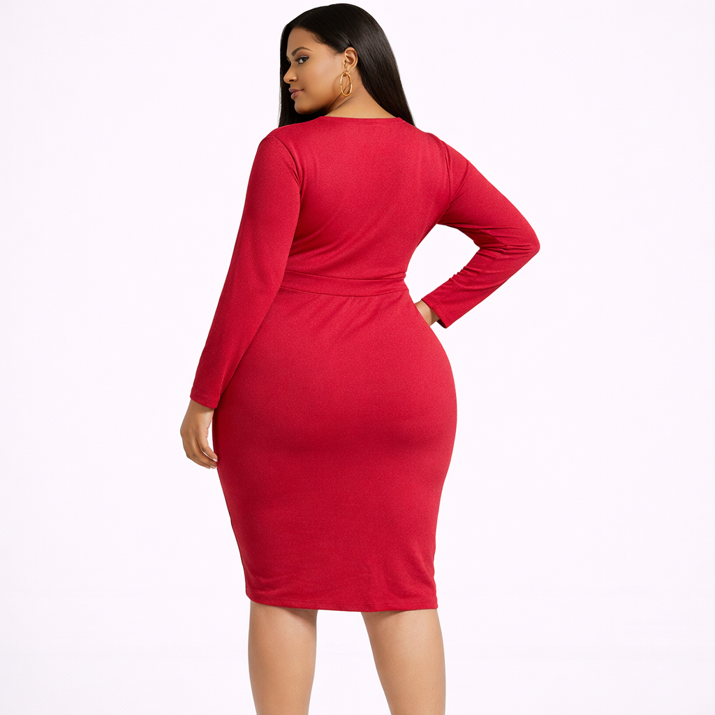 Red Long Sleeve Ruffle Bodycon Mini Dress